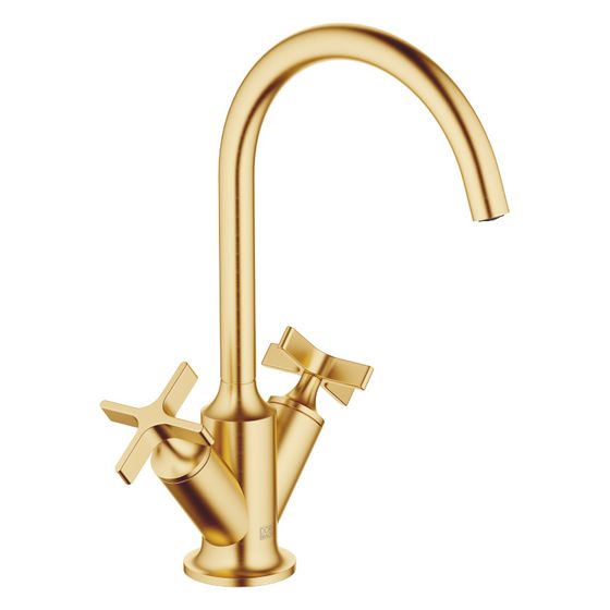 Dornbracht Waschtisch-Einlochbatterie Vaia mit Ablaufgarnitur, schwenkbar, Ausladung 167mm, 5,7l/min, Messing geb 23kt Gold
