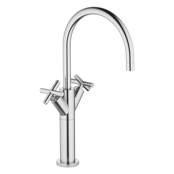 Dornbracht Waschtisch-Einlochbatterie Tara, erhöhter Standfuß, 200mm, max. 7l/min, Chrom gebürstet, 22533892-93