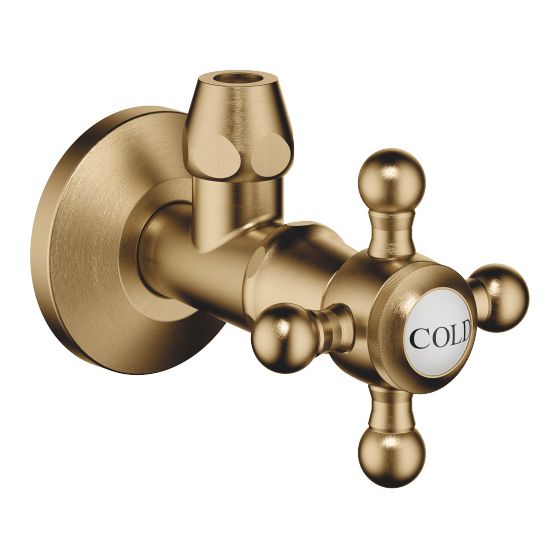 Dornbracht Eckventil Madison Rosette 60mm Porzellanplättchen Cold, Dark Brass gebürstet, 22900360-39