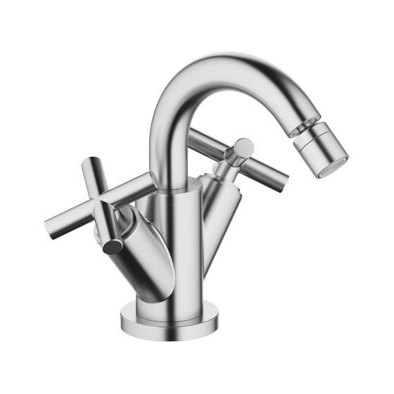Dornbracht Bidet-Einlochbatterie Tara, mit Ablaufgarnitur, Ausladung 124mm, max. 7l/min, Chrom gebürstet