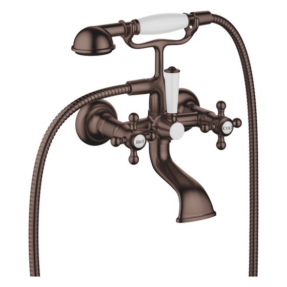 Dornbracht Wannenbatterie Madison für Wandmontage mit Handbrausegarnitur, Ausladung 160mm, Dark Bronze gebürstet PVD