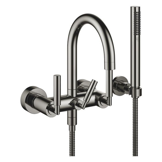 Dornbracht Wannenbatterie Tara für Wandmontage mit Schlauchbrausegarnitur, 240mm, 22l/min, Dark Chrome, 25133882-19