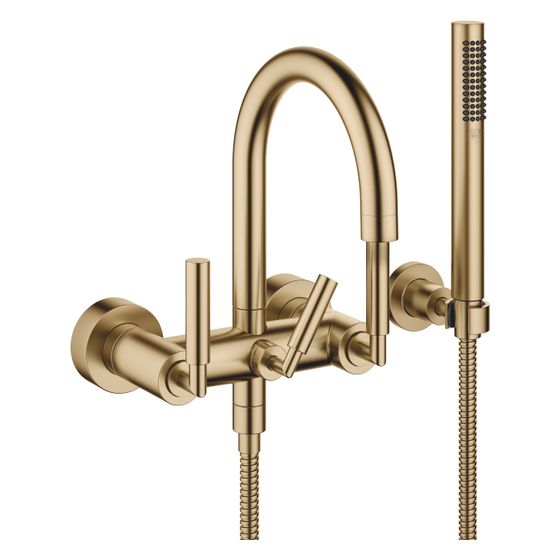Dornbracht Wannenbatterie Tara für Wandmontage mit Schlauchbrausegarnitur, 240mm, 22l/min, Dark Brass gebürstet, 25133882-39