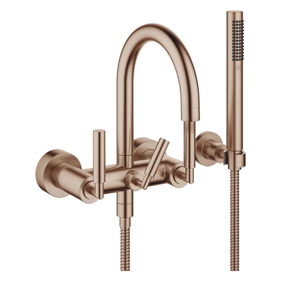 Dornbracht Wannenbatterie Tara für Wandmontage mit Schlauchbrausegarnitur, 240mm, 22l/min, Bronze gebürstet, 25133882-42