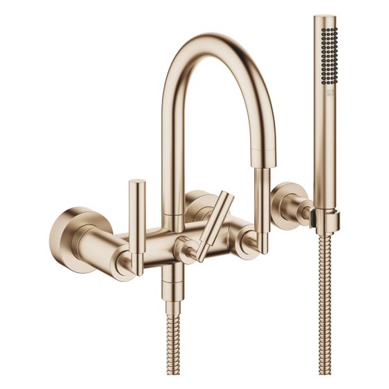Dornbracht Wannenbatterie Tara für Wandmontage mit Schlauchbrausegarnitur, 240mm, 22l/min, Champagne geb 22kt Gold, 25133882-46