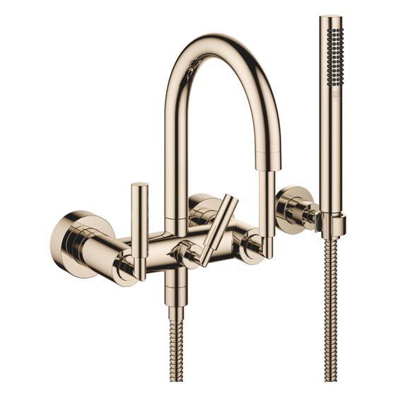 Dornbracht Wannenbatterie Tara für Wandmontage mit Schlauchbrausegarnitur, 240mm, 22l/min, Champagne 22kt Gold, 25133882-47
