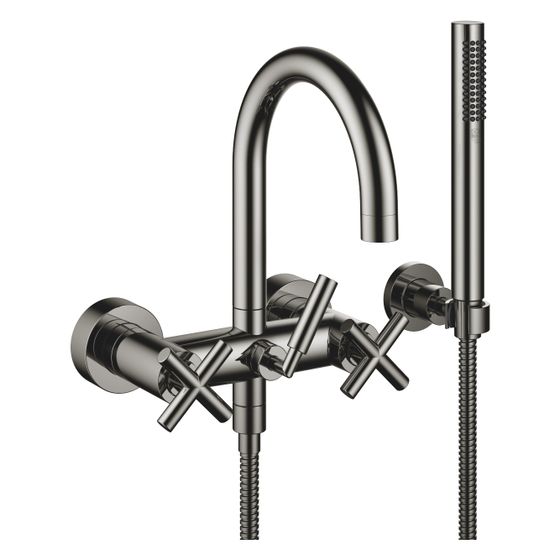Dornbracht Wannenbatterie Tara für Wandmontage mit Schlauchbrausegarnitur, 240mm, 22l/min, Dark Chrome, 25133892-19