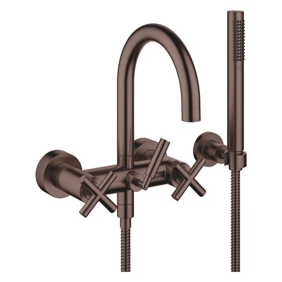 Dornbracht Wannenbatterie Tara für Wandmontage mit Schlauchbrausegarnitur, 240mm, 22l/min, Dark Bronze gebürstet, 25133892-43