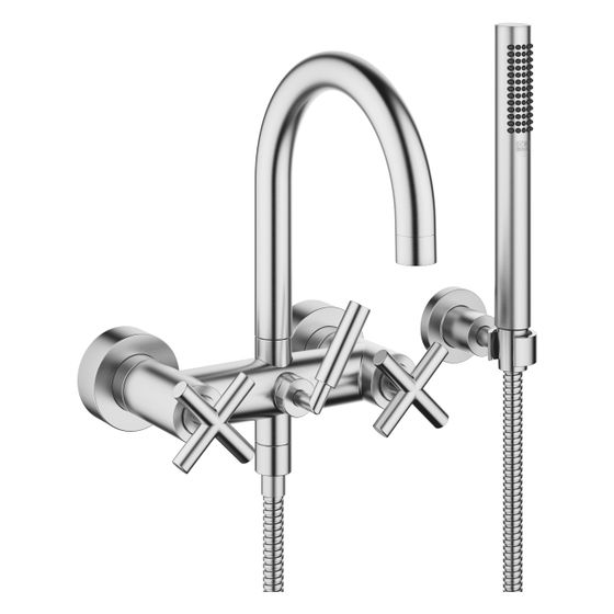 Dornbracht Wannenbatterie Tara für Wandmontage mit Schlauchbrausegarnitur, 240mm, 22l/min, Chrom gebürstet, 25133892-93