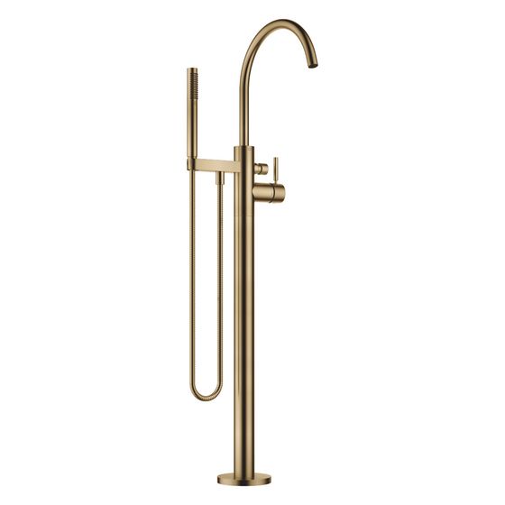 Dornbracht Wannen-Einhandbatterie Meta freistehend mit Standrohr, Schlauchbrausegarnitur, 281mm 19,5l/min, Dark Brass gebürstet