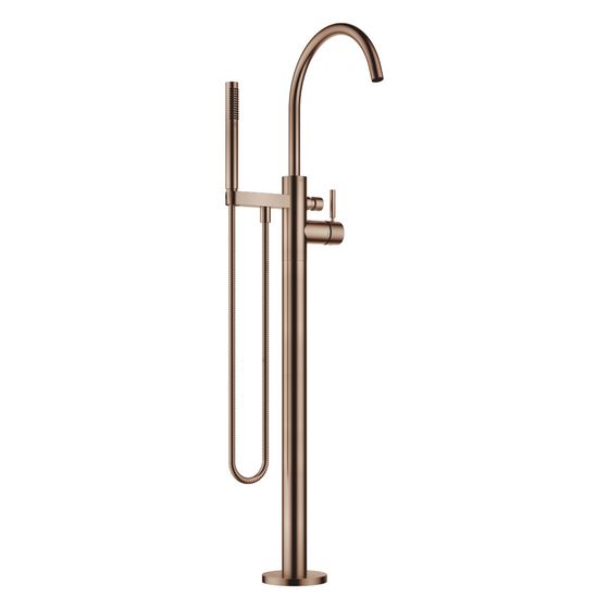 Dornbracht Wannen-Einhandbatterie Meta freistehend mit Standrohr, Schlauchbrausegarnitur, 281mm 19,5l/min, Bronze gebürstet