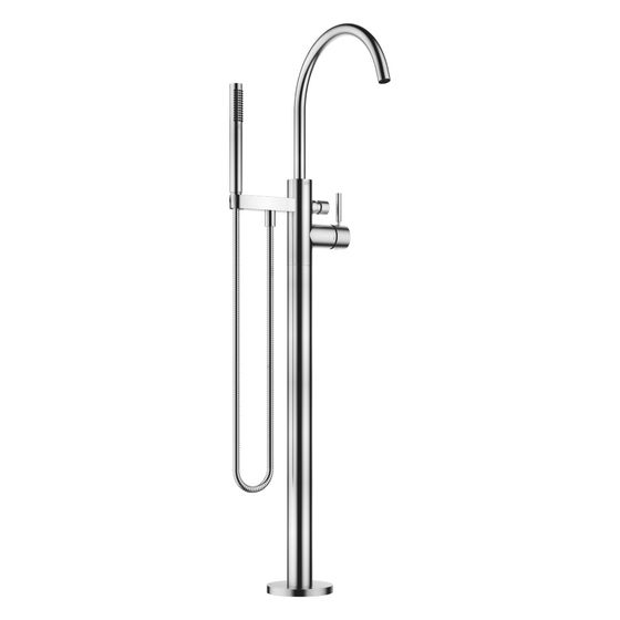 Dornbracht Wannen-Einhandbatterie Meta freistehend mit Standrohr, Schlauchbrausegarnitur, 281mm 19,5l/min, Chrom gebürstet