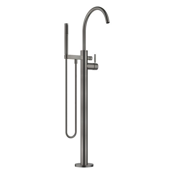 Dornbracht Wannen-Einhandbatterie Meta freistehend mit Standrohr, Schlauchbrausegarnitur, 281mm 19,5l/min, Dark Platinum geb