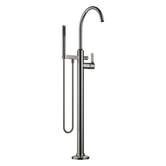 Dornbracht Wannen-Einhandbatterie Vaia mit Standrohr, Schlauchbrausegarnitur freistehend Ausladung 281mm, Dark Chrome