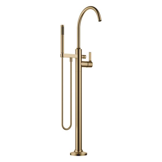 Dornbracht Wannen-Einhandbatterie Vaia mit Standrohr, Schlauchbrausegarnitur freistehend Ausladung 281mm, Dark Brass gebürstet