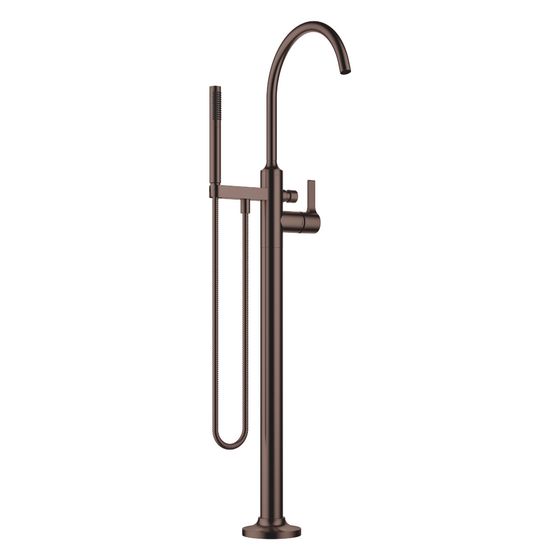Dornbracht Wannen-Einhandbatterie Vaia mit Standrohr, Schlauchbrausegarnitur freistehend Ausladung 286mm, Dark Bronze geb. PVD