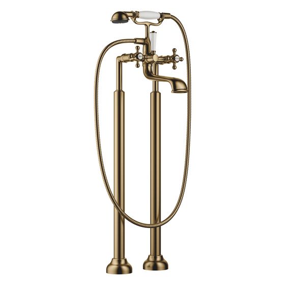 Dornbracht Wannen-Zweilochbatterie Madison für freistehende Montage mit Handbrausegarnitur, 245mm, Dark Brass gebürstet