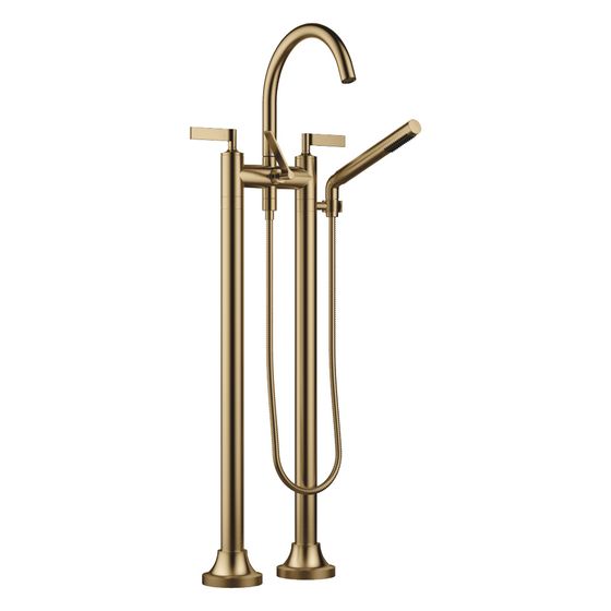 Dornbracht Wannen-Zweilochbatterie Vaia freistehend mit Handbrausegarnitur, 221mm, Dark Brass gebürstet, 25943819-39