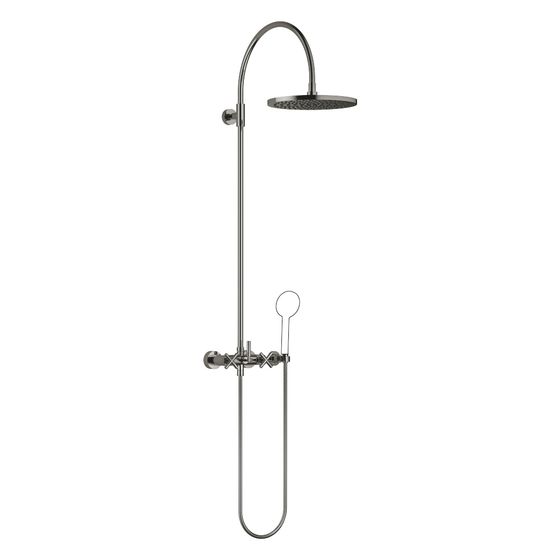 Dornbracht Shower Pipe Tara mit Brausebatterie ohne Handbrause, 420mm, Kopfbrause 300mm, 14l/min, Dark Chrome