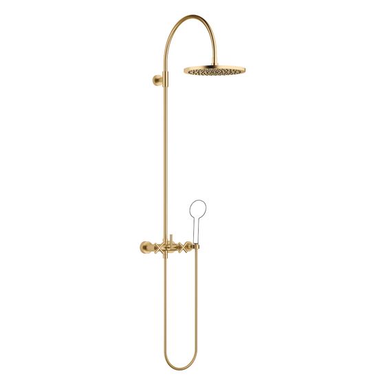 Dornbracht Shower Pipe Tara mit Brausebatterie ohne Handbrause, 420mm, Kopfbrause 300mm, 14l/min, Messing gebürstet 23kt Gold