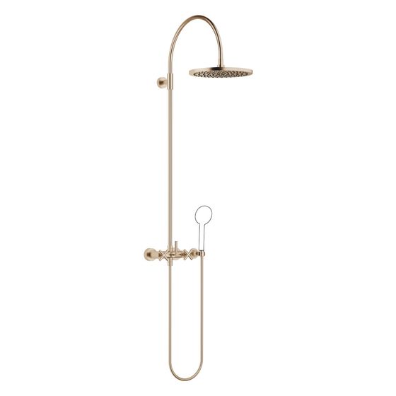 Dornbracht Shower Pipe Tara mit Brausebatterie ohne Handbrause, 420mm, Kopfbrause 300mm, 14l/min, Champagne gebürstet 22kt Gold