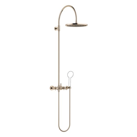 Dornbracht Shower Pipe Tara mit Brausebatterie ohne Handbrause, 420mm, Kopfbrause 300mm, 14l/min, Champagne 22kt Gold