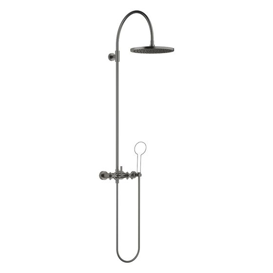 Dornbracht Shower Pipe Tara mit Brausebatterie ohne Handbrause, 420mm, Kopfbrause 300mm, 14l/min, Dark Platinum gebürstet
