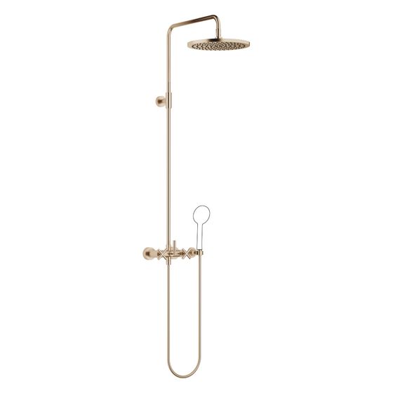 Dornbracht Shower Pipe Tara ohne Handbrause, Ausladung 420mm, Kopfbrause 300mm, max. 14l/min, Champagne gebürstet 22kt Gold