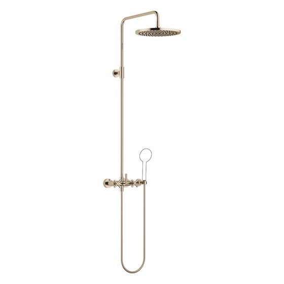 Dornbracht Shower Pipe Tara ohne Handbrause, Ausladung 420mm, Kopfbrause 300mm, max. 14l/min, Champagne 22kt Gold