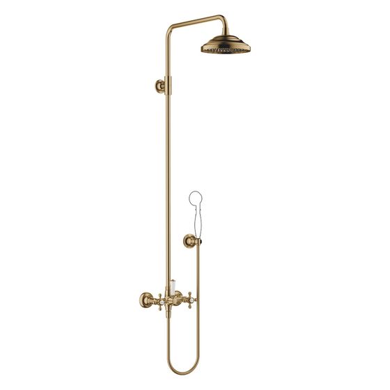 Dornbracht Shower Pipe Madison mit Brausebatterie ohne Handbrause, Ausladung 420mm, Dark Brass gebürstet