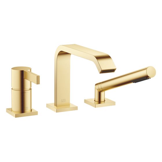 Dornbracht IMO Wannen-Dreiloch-Einhandbatterie Wannenrand Schwallauslauf 224mm, Gold gebürstet PVD
