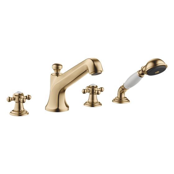 Dornbracht Wannen-Vierlochbatterie Madison für Wannen/Fliesenrandmontage mit Handbrausegarnitur, 225mm, Dark Brass gebürstet
