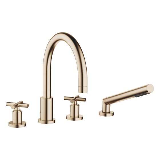 Dornbracht Wannen-Vierlochbatterie Tara für Wannenrandmontage, 220mm, 23,5l/min, Champagne gebürstet 22kt Gold, 27512892-46