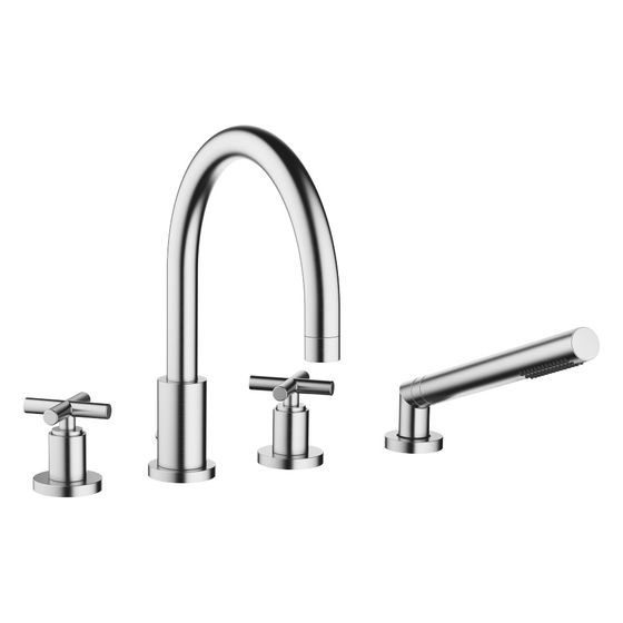 Dornbracht Wannen-Vierlochbatterie Tara für Wannenrandmontage, Ausladung 220mm, 23,5l/min, Chrom gebürstet, 27512892-93