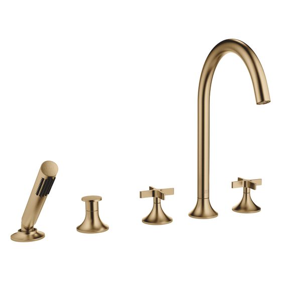 Dornbracht Wannen-Fünflochbatterie Vaia für Wannenr. mit Umstellung, 220mm, 21,5l/min, Dark Brass gebürstet, 27522809-39