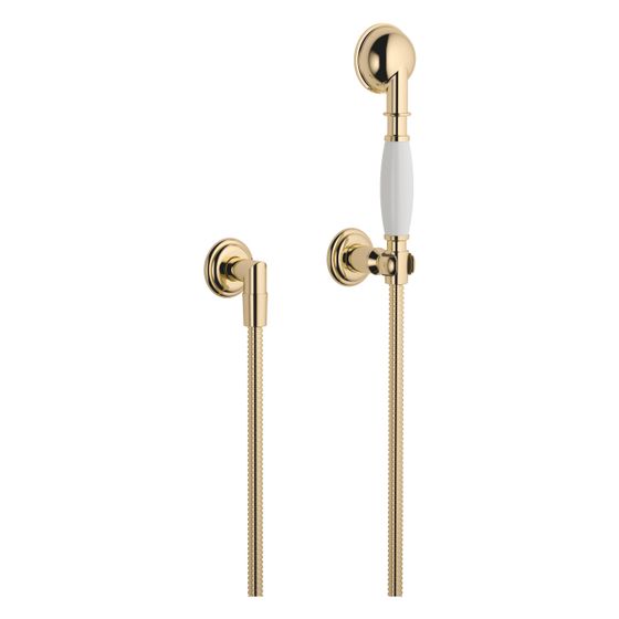 Dornbracht Schlauchbrausegarnitur Madison mit Einzelrosetten FlowReduce, Messing 23kt Gold
