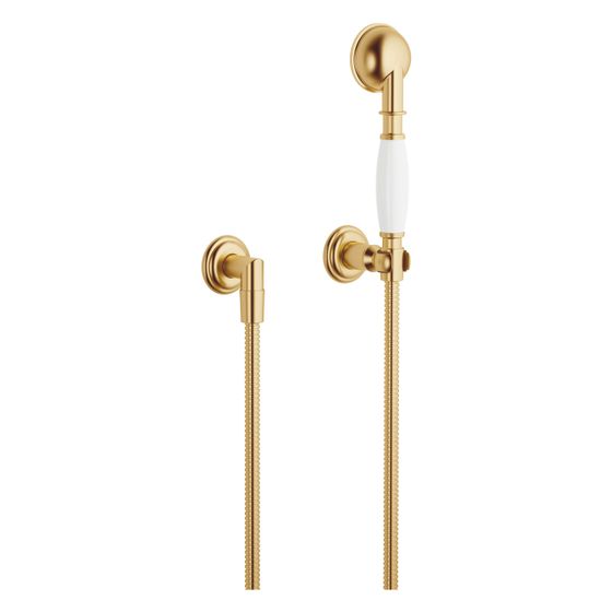 Dornbracht Schlauchbrausegarnitur Madison mit Einzelrosetten FlowReduce, Messing gebürstet 23kt Gold