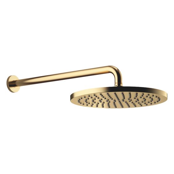 Dornbracht Regenbrause mit Wandanbindung, 450mm Metall D 300mm Pure Rain 14l/min, Messing gebürstet 23kt Gold