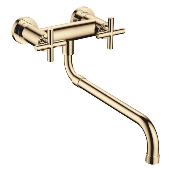 Dornbracht Wand-Brückenbatterie Tara mit herausziehbarem Auslauf, Ausladung 365-545mm, max. 8,3l/min, Messing 23kt Gold