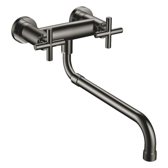Dornbracht Wand-Brückenbatterie Tara mit herausziehbarem Auslauf, Ausladung 365-545mm, max. 8,3l/min, Dark Chrome