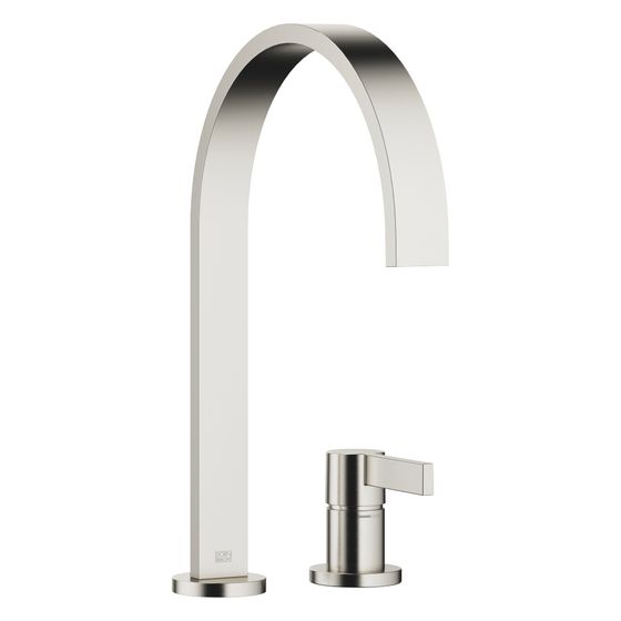 Dornbracht Zweilochbatterie Mem, mit Einzelrosetten, schwenkbar, Ausladung 241mm, max. 6,3l/min, Platin gebürstet
