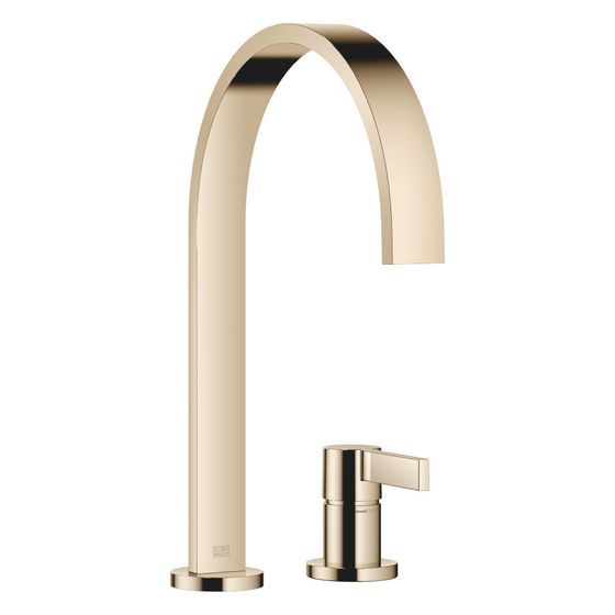 Dornbracht Zweilochbatterie Mem, mit Einzelrosetten, schwenkbar, Ausladung 241mm, max. 6,3l/min, Champagne 22kt Gold