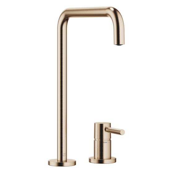 Dornbracht Zweilochbatterie Meta Square mit Einzelrosetten, Ausladung 235mm, schwenkbar, max. 8l/min, Champagne gebürstet