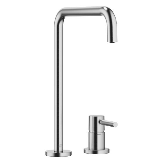 Dornbracht Zweilochbatterie Meta Square mit Einzelrosetten, Ausladung 235mm, schwenkbar, max. 8l/min, Chrom gebürstet