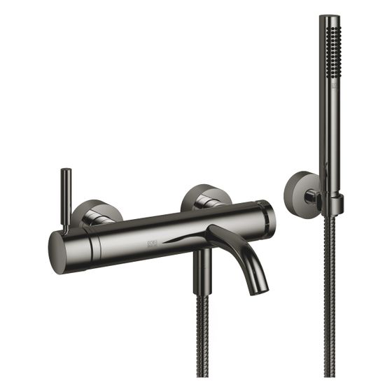 Dornbracht Wannen-Einhandbatterie Meta für Wandmontage mit Schlauchbrausegarnitur, Ausladung 202mm, 14l/min, Dark Chrome