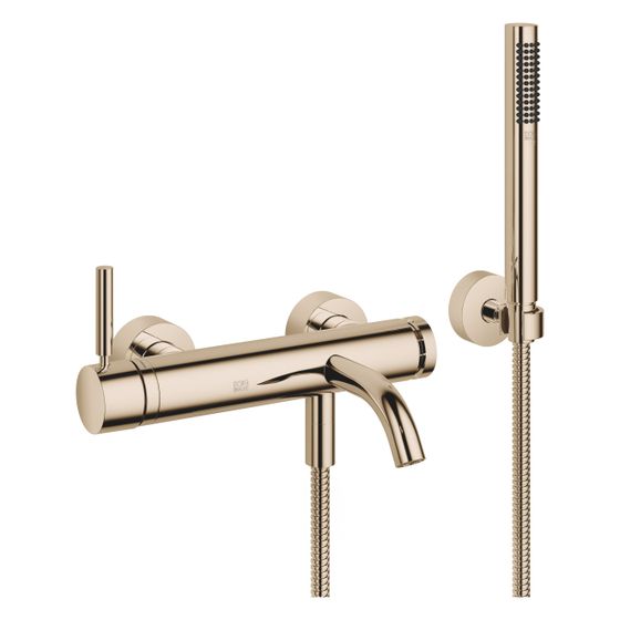 Dornbracht Wannen-Einhandbatterie Meta für Wandmontage mit Schlauchbrausegarnitur, Ausladung 202mm, 14l/min, Light Gold