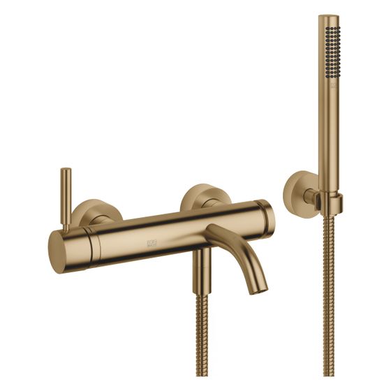 Dornbracht Wannen-Einhandbatterie Meta für Wandmontage mit Schlauchbrausegarnitur, Ausladung 202mm, 14l/min, Dark Brass geb