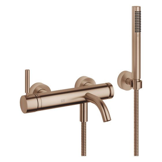 Dornbracht Wannen-Einhandbatterie Meta für Wandmontage mit Schlauchbrausegarnitur, Ausladung 202mm, 14l/min, Bronze gebürstet