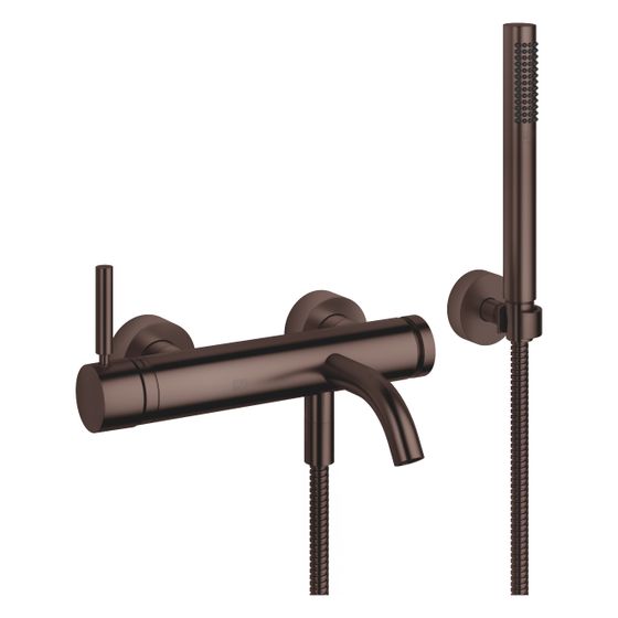 Dornbracht Wannen-Einhandbatterie Meta für Wandmontage mit Schlauchbrausegarnitur, Ausladung 202mm, 14l/min, Dark Bronze geb