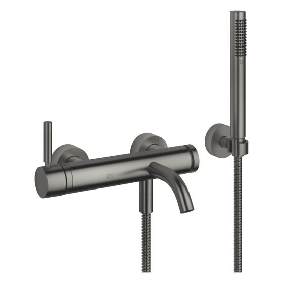 Dornbracht Wannen-Einhandbatterie Meta für Wandmontage mit Schlauchbrausegarnitur, Ausladung 202mm, 14l/min, Dark Platinum geb